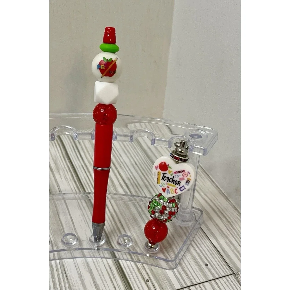 Handmade School Teacher Beaded Pen And Keychain Set